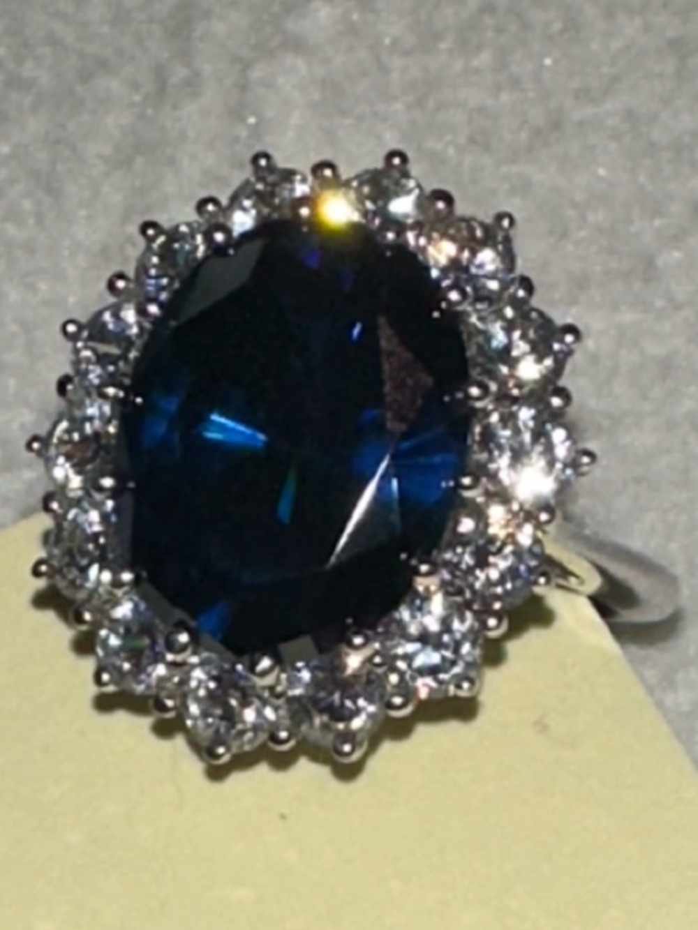 Sterling Silver Blue Halo Cocktail Ring with Clear Accent Stones